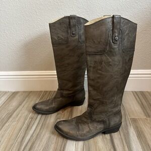 FRYE Carson Boots SZ 8.5 Tall Gray Leather Cowboy Western Riding Pull on Classic